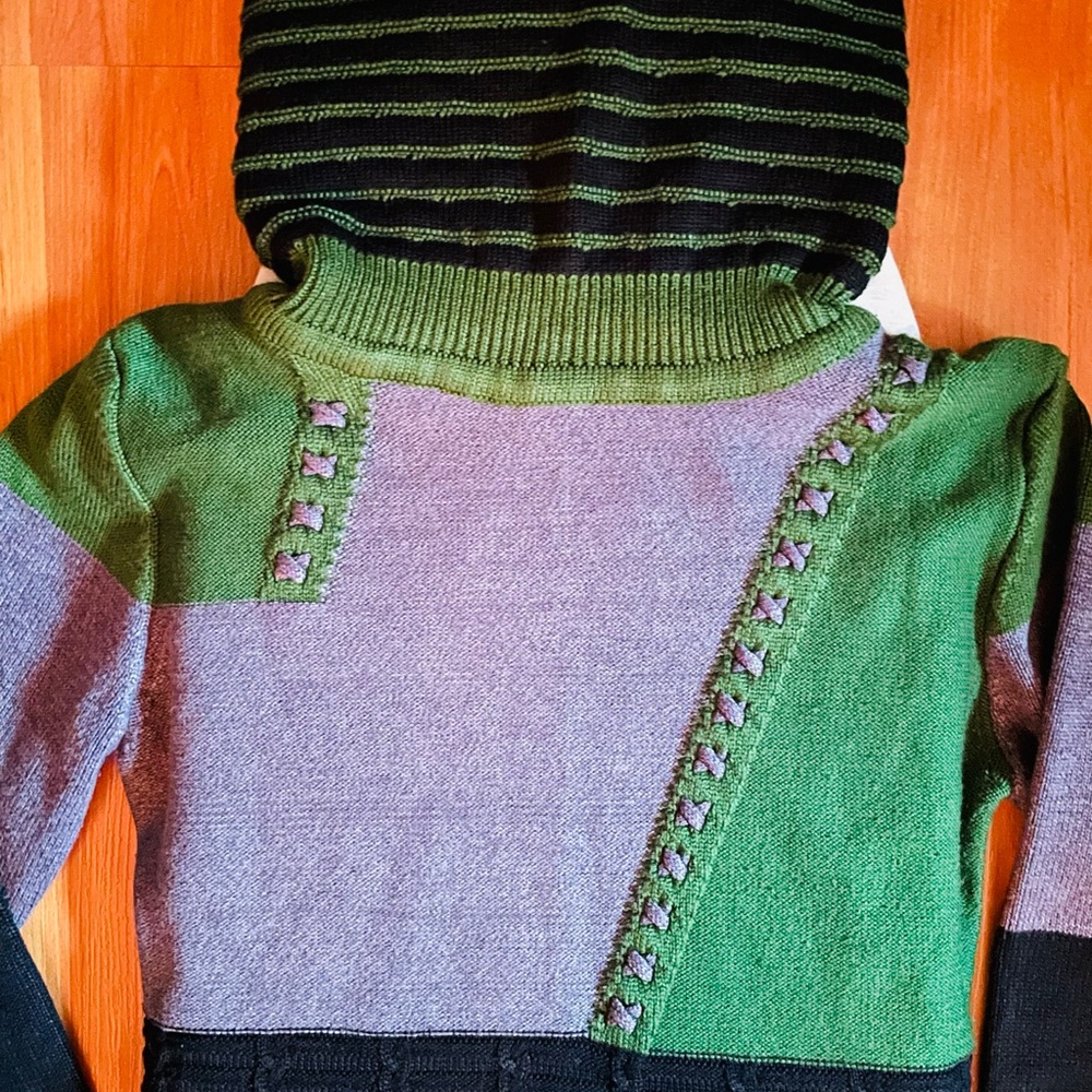 Colorful Patchwork Women's Sweater Turtleneck - Picture 4 of 9